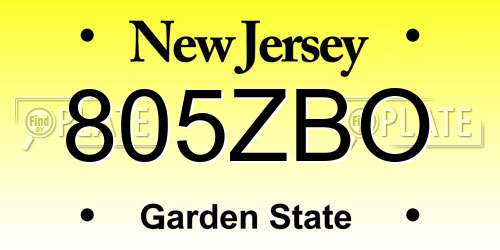 805ZBO New Jersey License Plate