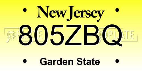 805ZBQ New Jersey License Plate