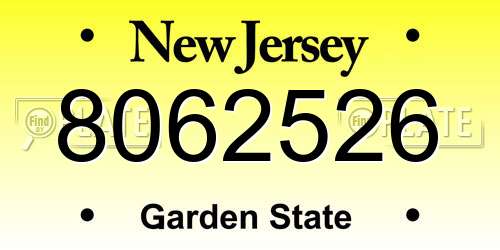 8062526 New Jersey License Plate