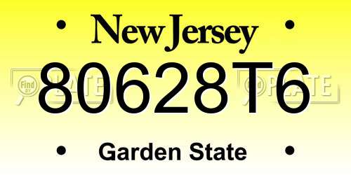 80628T6 New Jersey License Plate