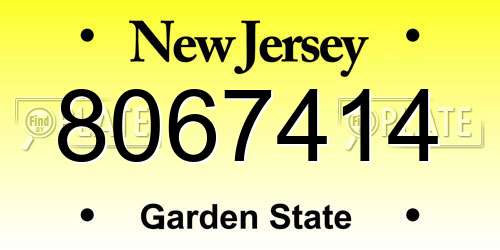 8067414 New Jersey License Plate