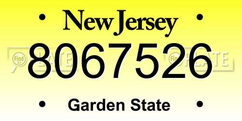 8067526 New Jersey License Plate