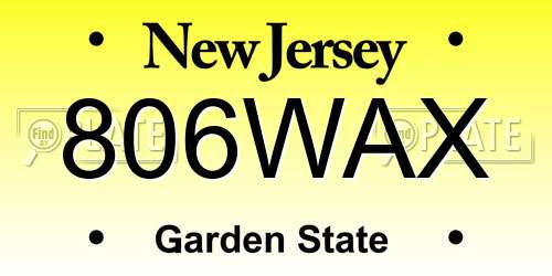 806WAX New Jersey License Plate