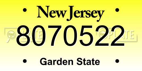 8070522 New Jersey License Plate