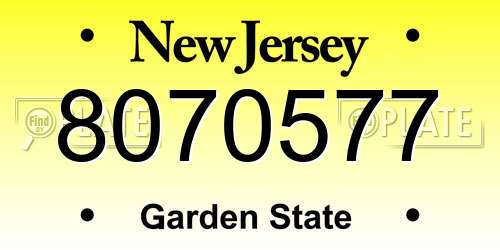 8070577 New Jersey License Plate