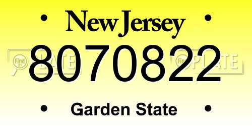 8070822 New Jersey License Plate