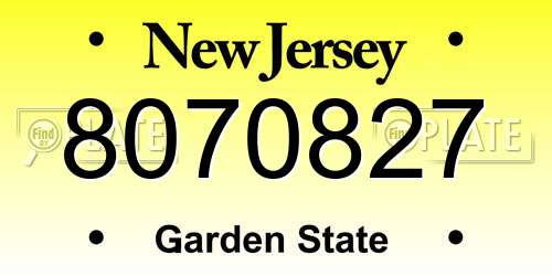 8070827 New Jersey License Plate