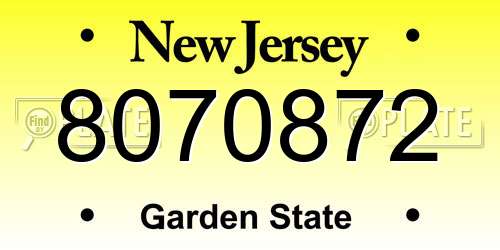 8070872 New Jersey License Plate