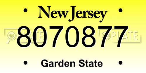 8070877 New Jersey License Plate