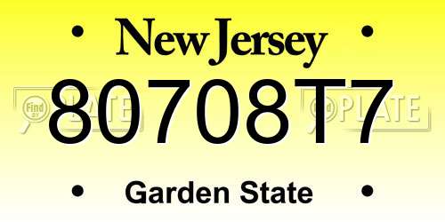 80708T7 New Jersey License Plate