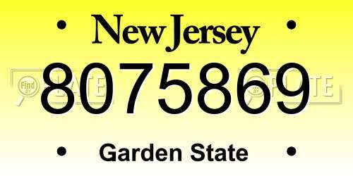 8075869 New Jersey License Plate