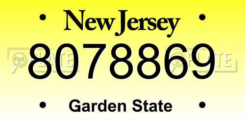 8078869 New Jersey License Plate
