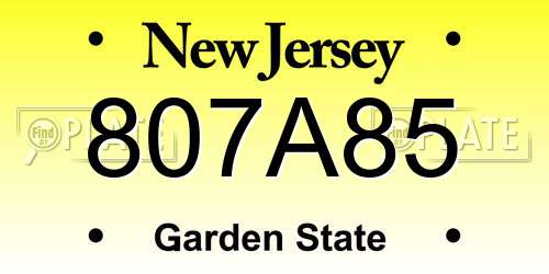 807A85 New Jersey License Plate