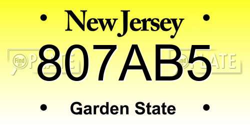 807AB5 New Jersey License Plate