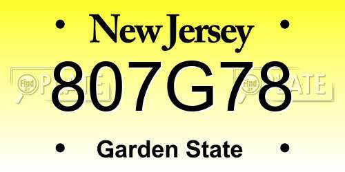 807G78 New Jersey License Plate