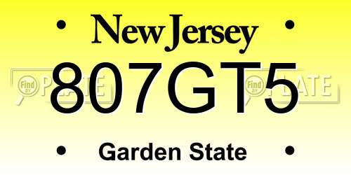 807GT5 New Jersey License Plate