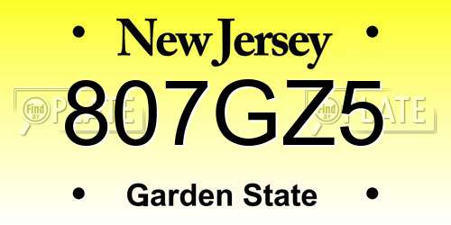 807GZ5 New Jersey License Plate