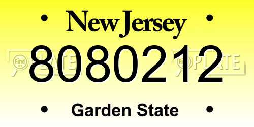 8080212 New Jersey License Plate