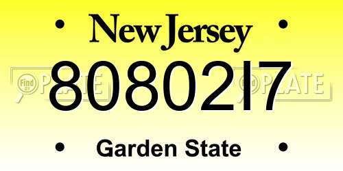80802I7 New Jersey License Plate