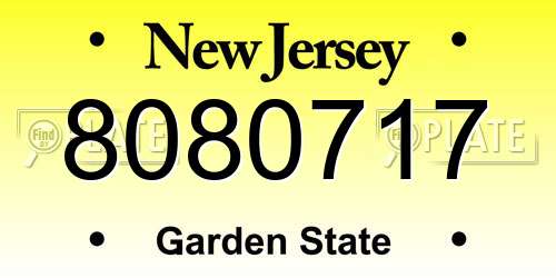 8080717 New Jersey License Plate