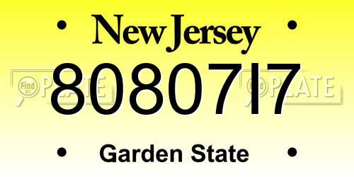 80807I7 New Jersey License Plate