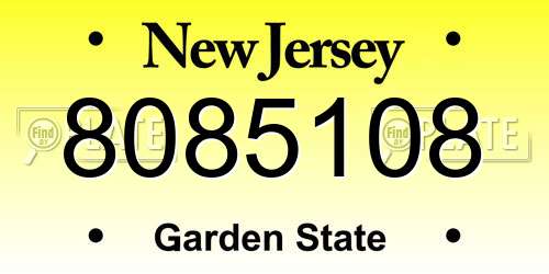 8085108 New Jersey License Plate