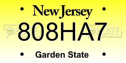 808HA7 New Jersey License Plate