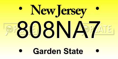 808NA7 New Jersey License Plate