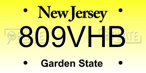 809VHB New Jersey License Plate