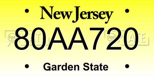 80AA720 New Jersey License Plate