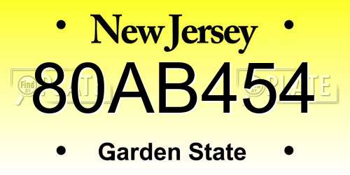 80AB454 New Jersey License Plate