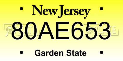 80AE653 New Jersey License Plate