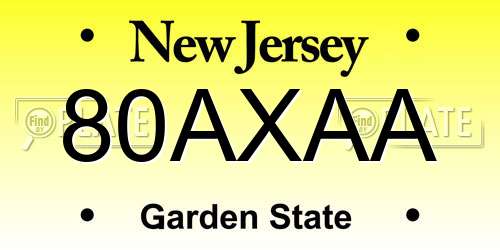 80AXAA New Jersey License Plate