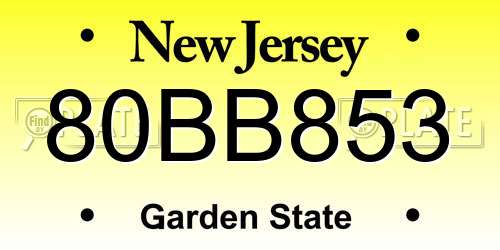 80BB853 New Jersey License Plate