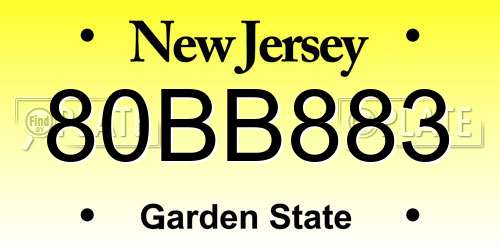 80BB883 New Jersey License Plate