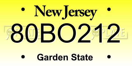 80BO212 New Jersey License Plate