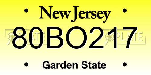 80BO217 New Jersey License Plate