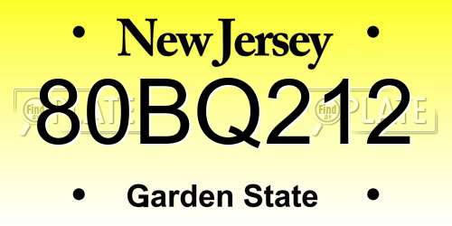 80BQ212 New Jersey License Plate