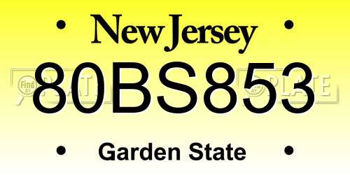 80BS853 New Jersey License Plate
