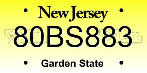 80BS883 New Jersey License Plate