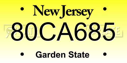 80CA685 New Jersey License Plate