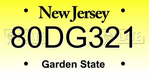 80DG321 New Jersey License Plate