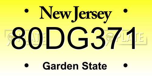 80DG371 New Jersey License Plate