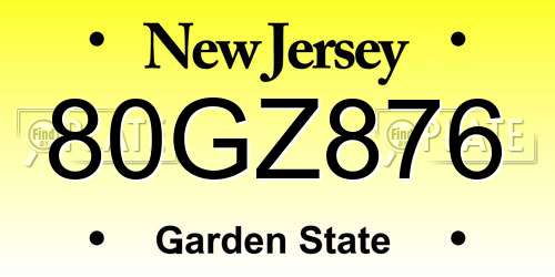 80GZ876 New Jersey License Plate