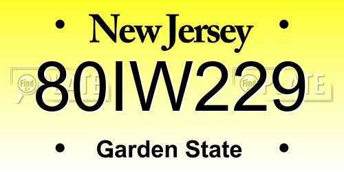 80IW229 New Jersey License Plate