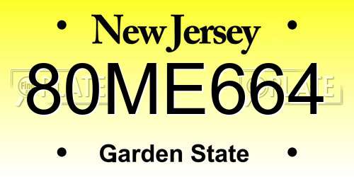 80ME664 New Jersey License Plate