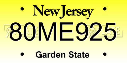 80ME925 New Jersey License Plate