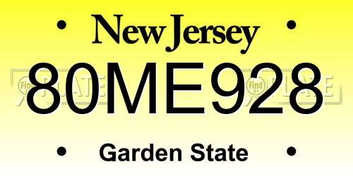 80ME928 New Jersey License Plate