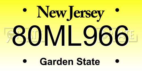 80ML966 New Jersey License Plate