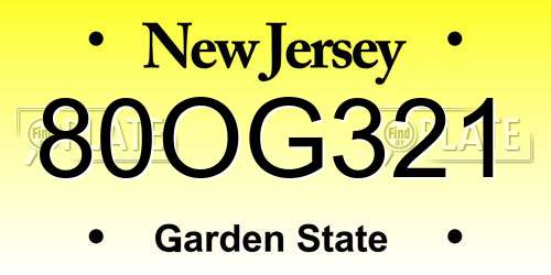 80OG321 New Jersey License Plate